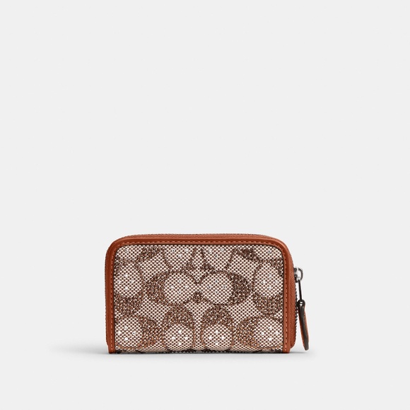 Coach Essential Small Zip Around Card Case In Crystal Signature Jacquard - Picture 3 of 7